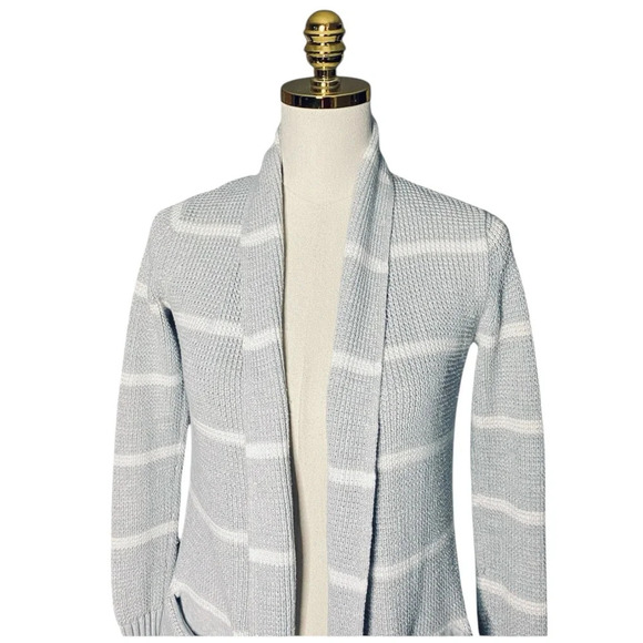 ATHLETA Highland Cotton Blend Light Grey White Striped Open Cardigan Size XXS - Picture 4 of 7